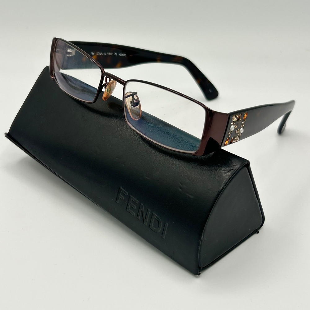 Fendi F818R Women Eyeglasses Dark Havana Tortoise Crystal Zucca Logo Italy 51-17